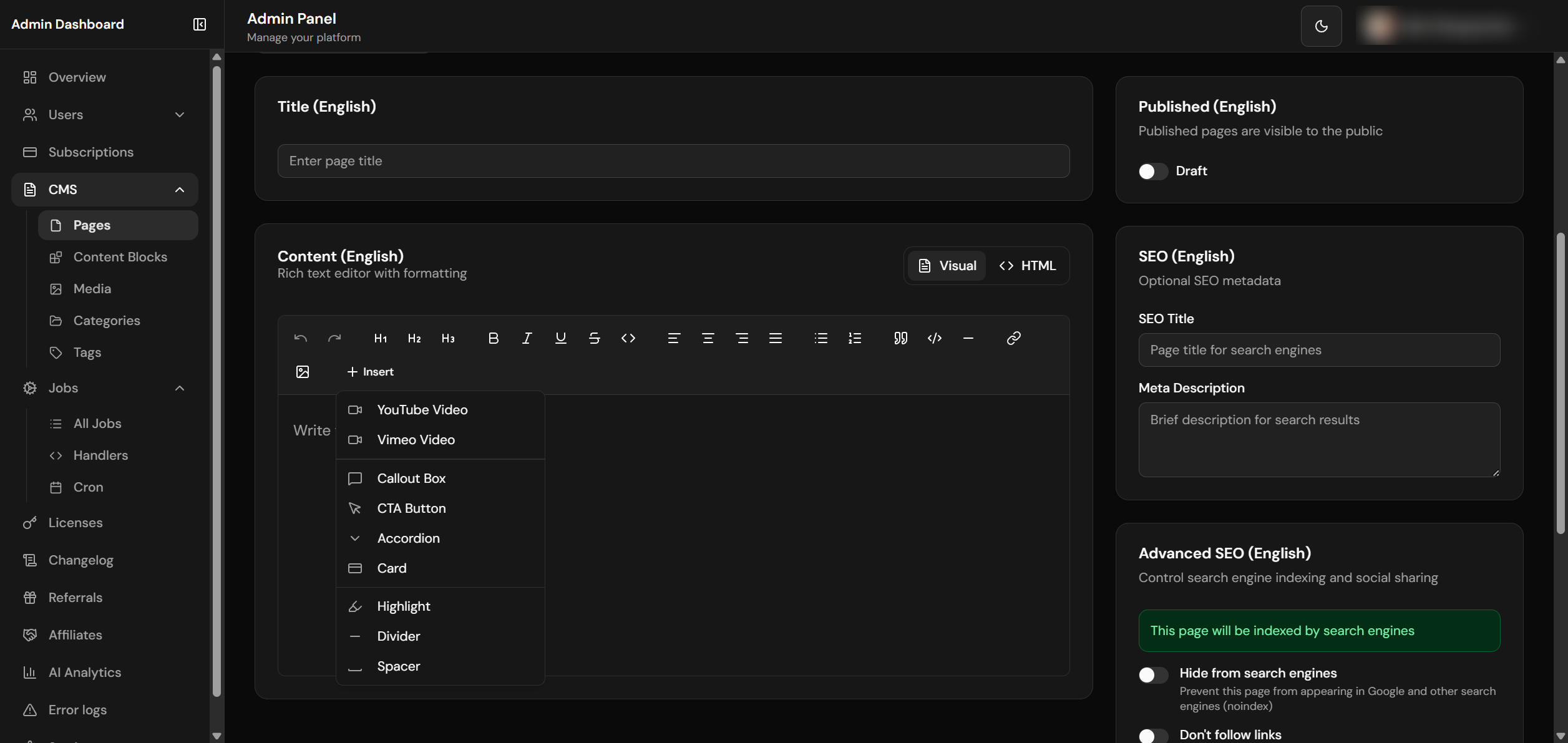 CMS Page Editor